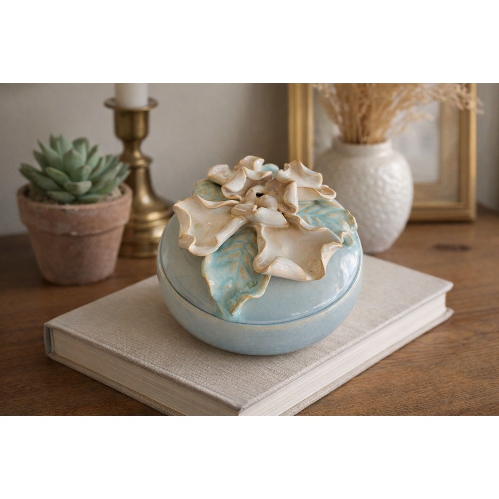 Vintage Floral Art Pottery Trinket Box Mid Century Style‎ Signed Sorcha Boru